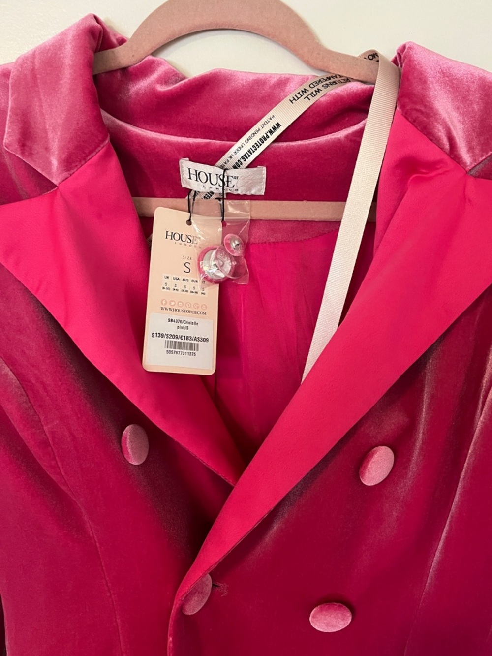 House of CB Hot Pink Cristalle Double-Breasted Blazer Dress - Picture 6 of 9
